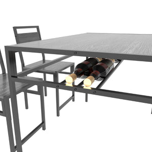 English Elm 4-Piece Industrial Dining Set with Wine Rack Dark Wood Grain and Matte Black Metal Frame W3064P530172