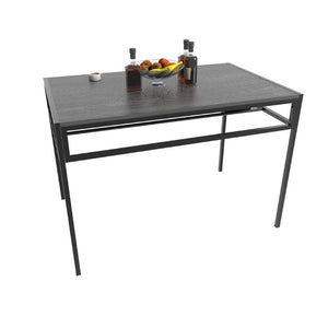 English Elm 4-Piece Industrial Dining Set with Wine Rack Dark Wood Grain and Matte Black Metal Frame W3064P530172