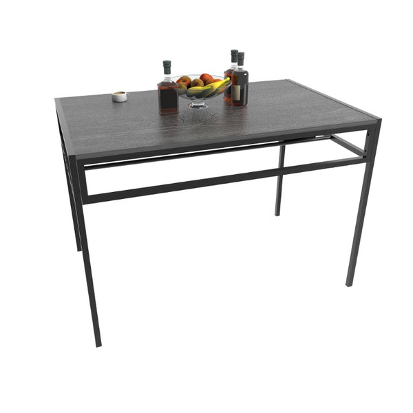 English Elm 4-Piece Industrial Dining Set with Wine Rack Dark Wood Grain and Matte Black Metal Frame W3064P530172
