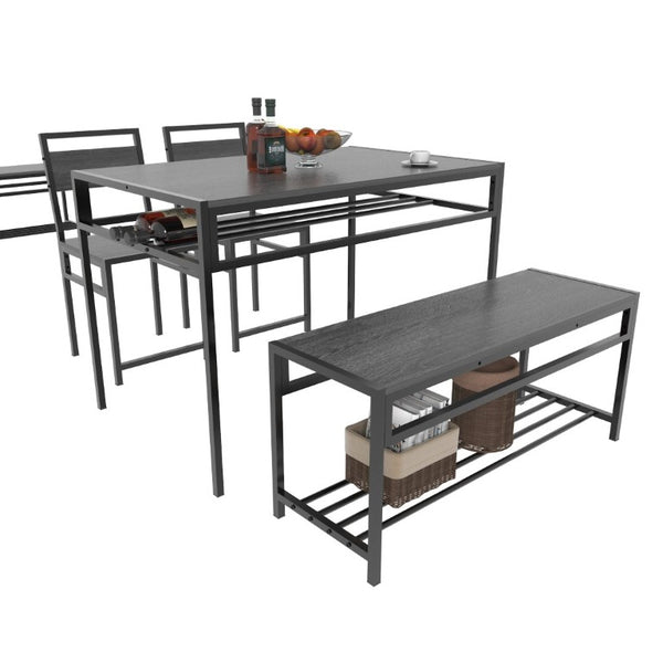 English Elm 5 Piece Industrial Dining Set with Wine Rack Bench and Ladder Back Chairs for Small Spaces W3064P530180