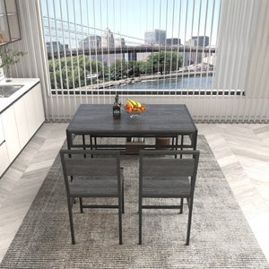 English Elm 5 Piece Industrial Dining Set with Wine Rack Bench and Ladder Back Chairs for Small Spaces W3064P530180