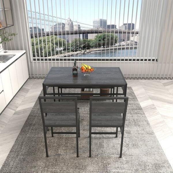 English Elm 5 Piece Industrial Dining Set with Wine Rack Bench and Ladder Back Chairs for Small Spaces W3064P530180