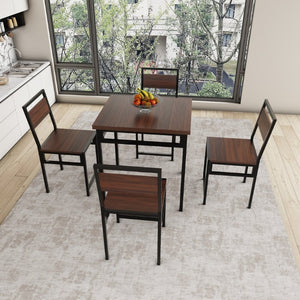 English Elm Extendable Dining Table and 6 Chairs Walnut Grain Black Iron Frame Industrial Set Table Set for 4 with 4 Chairs W3064P536650