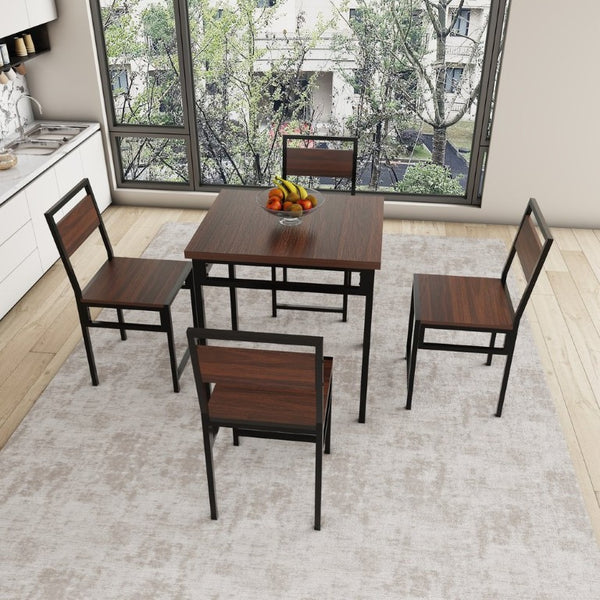 English Elm Extendable Dining Table and 6 Chairs Walnut Grain Black Iron Frame Industrial Set Table Set for 4 with 4 Chairs W3064P536650