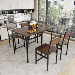English Elm Extendable Dining Table and 6 Chairs Walnut Grain Black Iron Frame Industrial Set Table Set for 4 with 4 Chairs W3064P536650