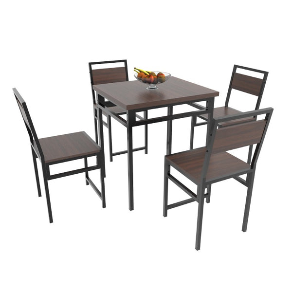 English Elm Extendable Dining Table and 6 Chairs Walnut Grain Black Iron Frame Industrial Set Table Set for 4 with 4 Chairs W3064P536650