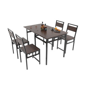 English Elm Extendable Dining Table and 6 Chairs Walnut Grain Black Iron Frame Industrial Set Table Set for 4 with 4 Chairs W3064P536650