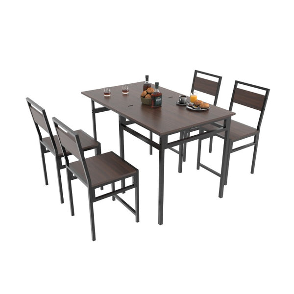 English Elm Extendable Dining Table and 6 Chairs Walnut Grain Black Iron Frame Industrial Set Table Set for 4 with 4 Chairs W3064P536650