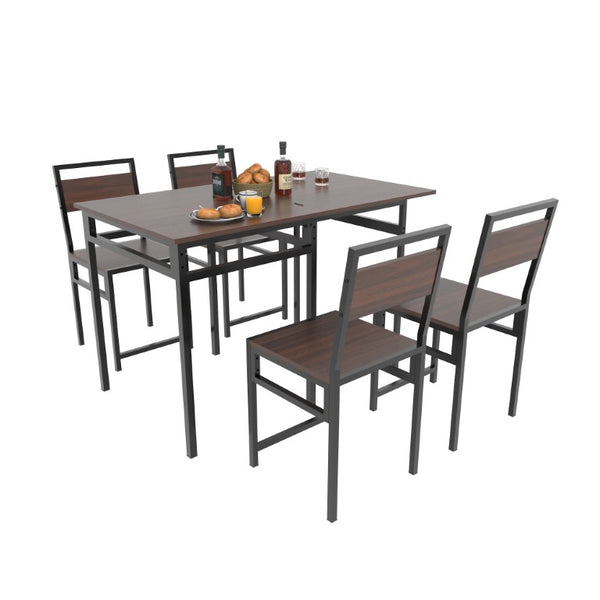 English Elm Extendable Dining Table and 6 Chairs Walnut Grain Black Iron Frame Industrial Set Table Set for 4 with 4 Chairs W3064P536650