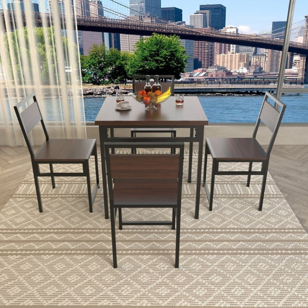 English Elm Extendable Dining Table and 6 Chairs Walnut Grain Black Iron Frame Industrial Set Table Set for 4 with 4 Chairs W3064P536650