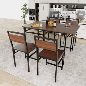 English Elm Extendable Dining Table and 6 Chairs Walnut Grain Black Iron Frame Industrial Set Table Set for 4 with 4 Chairs W3064P536650