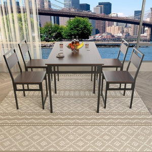 English Elm Extendable Dining Table and 6 Chairs Walnut Grain Black Iron Frame Industrial Set Table Set for 4 with 4 Chairs W3064P536650