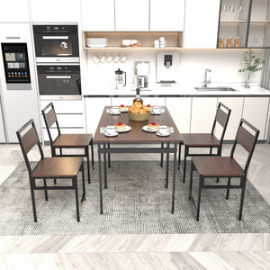 English Elm Extendable Dining Table and 6 Chairs Walnut Grain Black Iron Frame Industrial Set Table Set for 4 with 4 Chairs W3064P536650