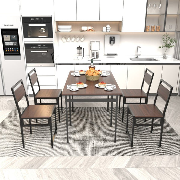 English Elm Extendable Dining Table and 6 Chairs Walnut Grain Black Iron Frame Industrial Set Table Set for 4 with 4 Chairs W3064P536650