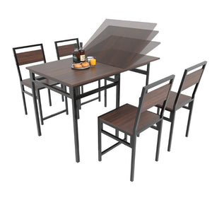 English Elm Extendable Dining Table and 6 Chairs Walnut Grain Black Iron Frame Industrial Set Table Set for 4 with 4 Chairs W3064P536650