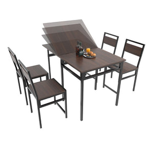 English Elm Extendable Dining Table and 6 Chairs Walnut Grain Black Iron Frame Industrial Set Table Set for 4 with 4 Chairs W3064P536650