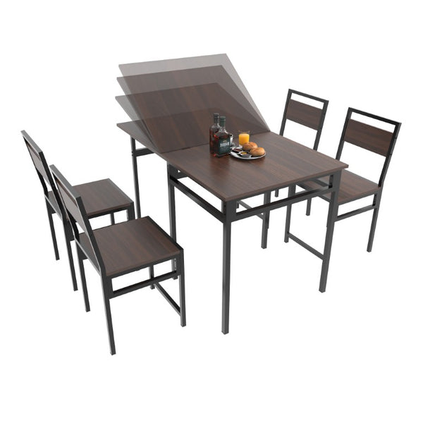 English Elm Extendable Dining Table and 6 Chairs Walnut Grain Black Iron Frame Industrial Set Table Set for 4 with 4 Chairs W3064P536650