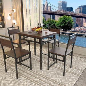 English Elm Extendable Dining Table and 6 Chairs Walnut Grain Black Iron Frame Industrial Set Table Set for 4 with 4 Chairs W3064P536650
