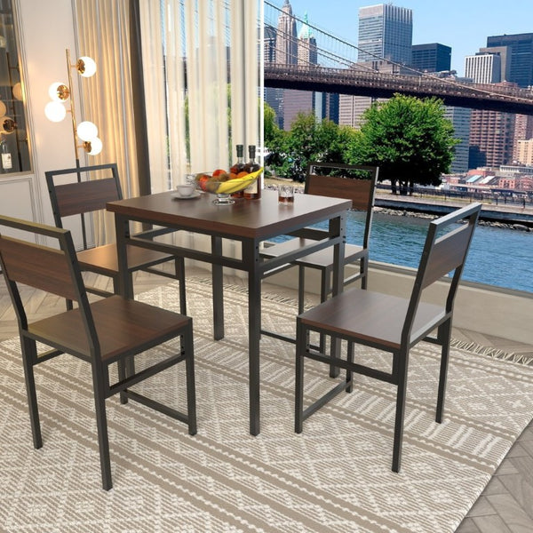 English Elm Extendable Dining Table and 6 Chairs Walnut Grain Black Iron Frame Industrial Set Table Set for 4 with 4 Chairs W3064P536650