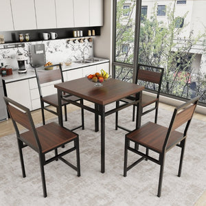 English Elm Extendable Dining Table and 6 Chairs Walnut Grain Black Iron Frame Industrial Set Table Set for 4 with 4 Chairs W3064P536650
