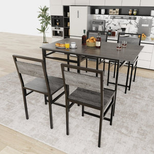 English Elm Extendable Industrial Dining Set Seats Six with Wood Grain Top and Matte Black Metal Frame W3064P536651