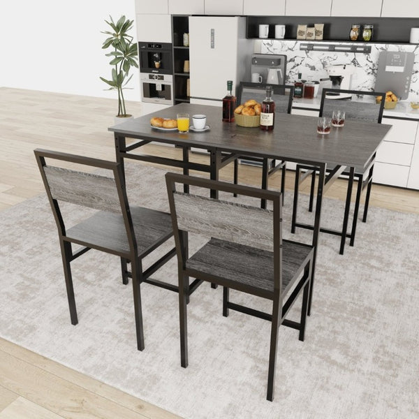 English Elm Extendable Industrial Dining Set Seats Six with Wood Grain Top and Matte Black Metal Frame W3064P536651