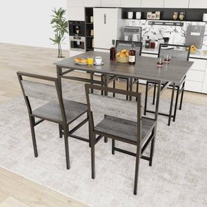 English Elm Extendable Industrial Dining Set Seats Six with Wood Grain Top and Matte Black Metal Frame W3064P536651