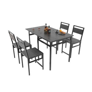English Elm Extendable Industrial Dining Set Seats Six with Wood Grain Top and Matte Black Metal Frame W3064P536651