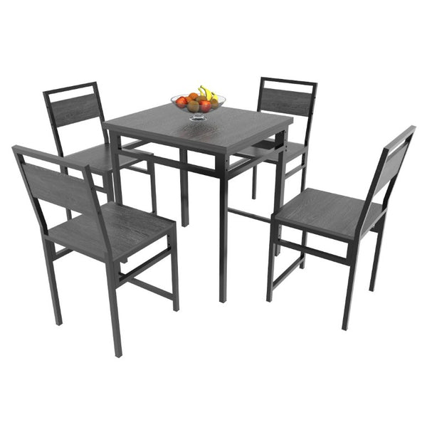 English Elm Extendable Industrial Dining Set Seats Six with Wood Grain Top and Matte Black Metal Frame W3064P536651
