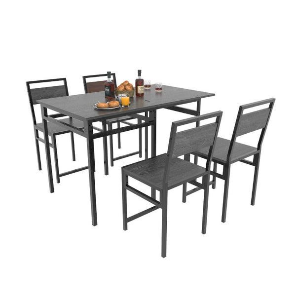 English Elm Extendable Industrial Dining Set Seats Six with Wood Grain Top and Matte Black Metal Frame W3064P536651