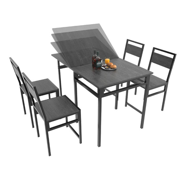 English Elm Extendable Industrial Dining Set Seats Six with Wood Grain Top and Matte Black Metal Frame W3064P536651
