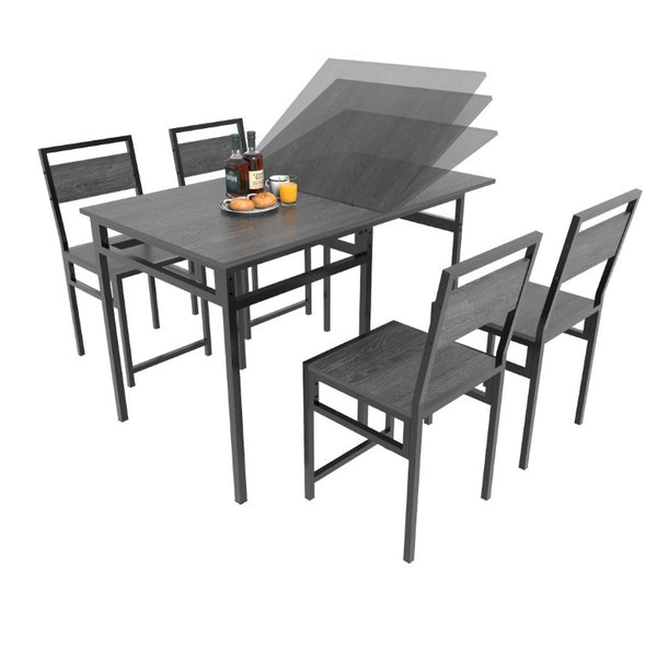 English Elm Extendable Industrial Dining Set Seats Six with Wood Grain Top and Matte Black Metal Frame W3064P536651