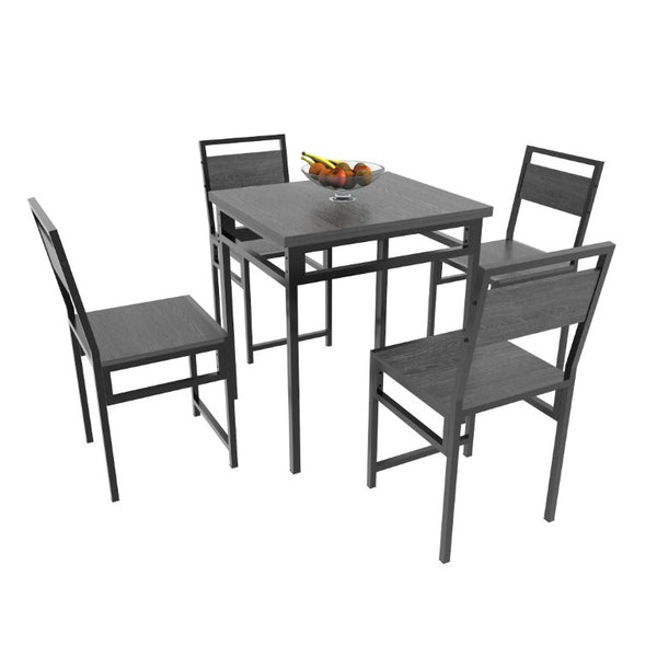 English Elm Extendable Industrial Dining Set Seats Six with Wood Grain Top and Matte Black Metal Frame W3064P536651