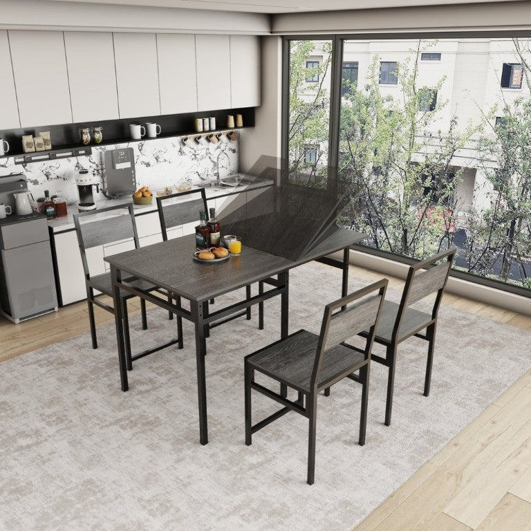 English Elm Extendable Industrial Dining Set Seats Six with Wood Grain Top and Matte Black Metal Frame W3064P536651