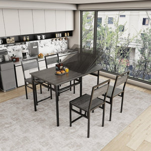 English Elm Extendable Industrial Dining Set Seats Six with Wood Grain Top and Matte Black Metal Frame W3064P536651