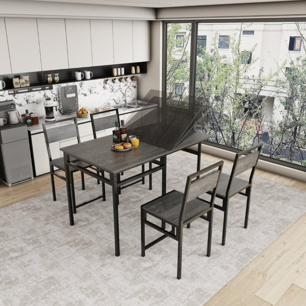 English Elm Extendable Industrial Dining Set Seats Six with Wood Grain Top and Matte Black Metal Frame W3064P536651