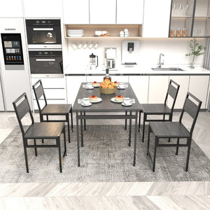 English Elm Extendable Industrial Dining Set Seats Six with Wood Grain Top and Matte Black Metal Frame W3064P536651