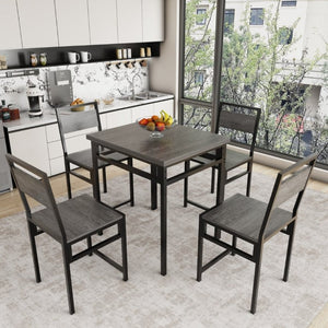 English Elm Extendable Industrial Dining Set Seats Six with Wood Grain Top and Matte Black Metal Frame W3064P536651