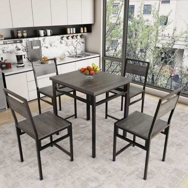 English Elm Extendable Industrial Dining Set Seats Six with Wood Grain Top and Matte Black Metal Frame W3064P536651