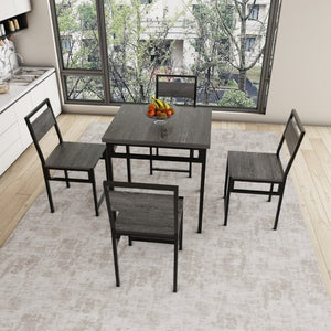 English Elm Extendable Industrial Dining Set Seats Six with Wood Grain Top and Matte Black Metal Frame W3064P536651