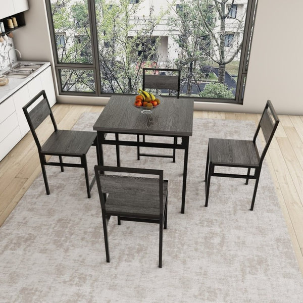 English Elm Extendable Industrial Dining Set Seats Six with Wood Grain Top and Matte Black Metal Frame W3064P536651