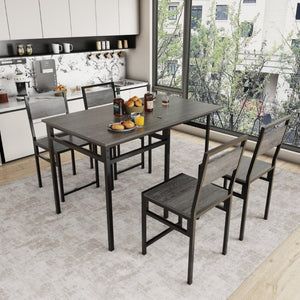 English Elm Extendable Industrial Dining Set Seats Six with Wood Grain Top and Matte Black Metal Frame W3064P536651