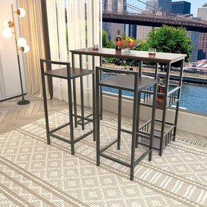 English Elm 3 Piece Industrial Counter Height Pub Set with Backless Stools and Built-In Wine Rack W3064P536655