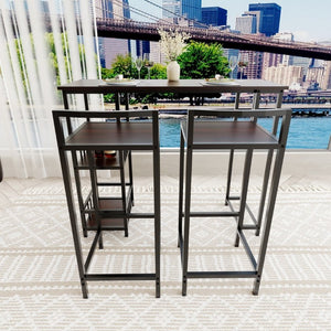 English Elm 3 Piece Industrial Counter Height Pub Set with Backless Stools and Built-In Wine Rack W3064P536655