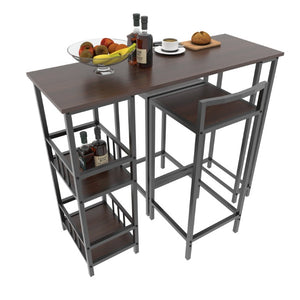 English Elm 3 Piece Industrial Counter Height Pub Set with Backless Stools and Built-In Wine Rack W3064P536655