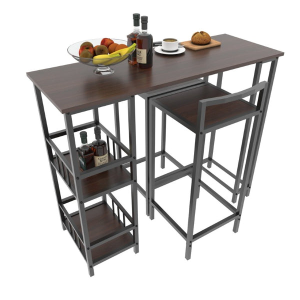 English Elm 3 Piece Industrial Counter Height Pub Set with Backless Stools and Built-In Wine Rack W3064P536655