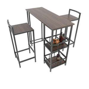 English Elm 3 Piece Industrial Counter Height Pub Set with Backless Stools and Built-In Wine Rack W3064P536655