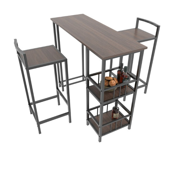 English Elm 3 Piece Industrial Counter Height Pub Set with Backless Stools and Built-In Wine Rack W3064P536655