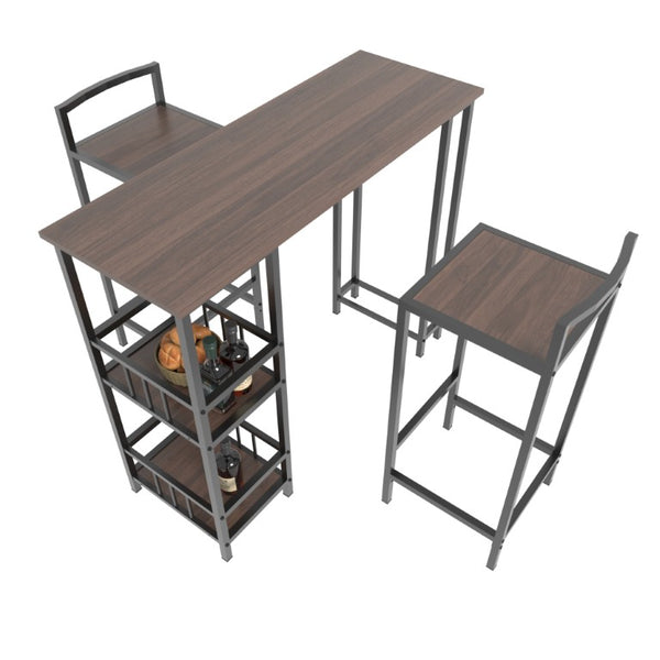 English Elm 3 Piece Industrial Counter Height Pub Set with Backless Stools and Built-In Wine Rack W3064P536655