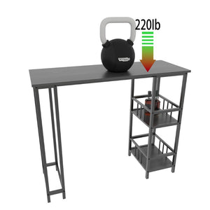 English Elm 3 Piece Industrial Counter Height Pub Set with Backless Stools and Built-In Wine Rack W3064P536655